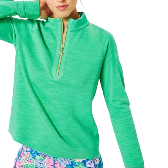NWOT Lilly Pulitzer Kelly Green Luxletic Ashlee Half Zip Sweater Pickleball S - Picture 1 of 9